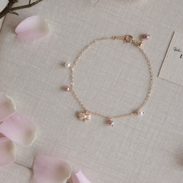 ❀blossom天然粉紫珍珠蝴蝶結手鍊(美國注金)(現貨1)