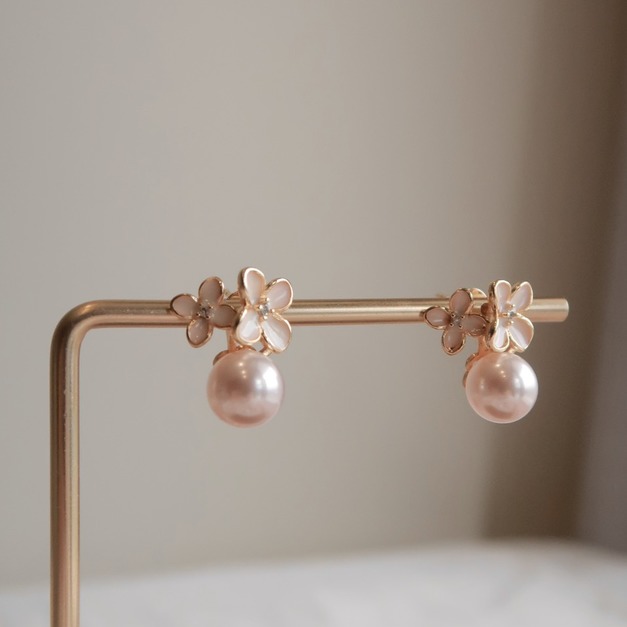 ❀Sakura釉面粉珍珠耳環