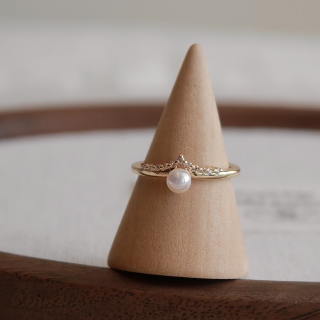 v型皇冠小珍珠開口戒