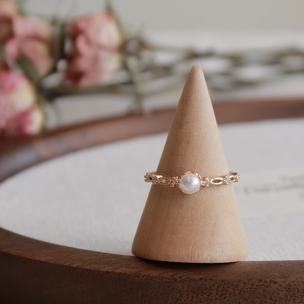 交錯鏤空小珍珠開口戒