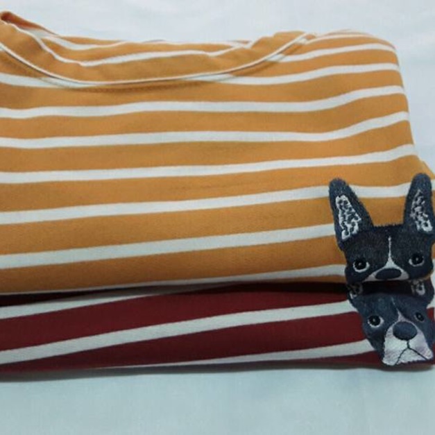 韓國鬥牛犬圖案條紋上衣