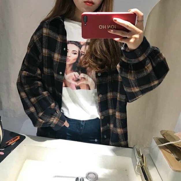 復古格子蝙蝠袖外套