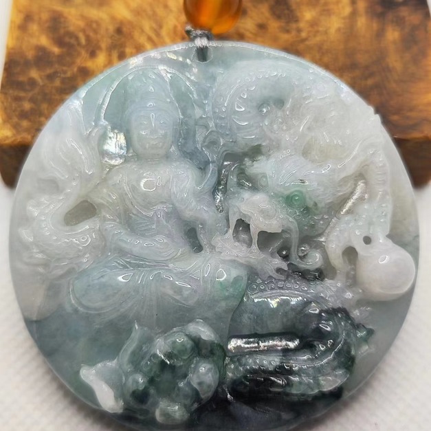 天然緬甸翡翠 A貨 御龍觀音墜飾