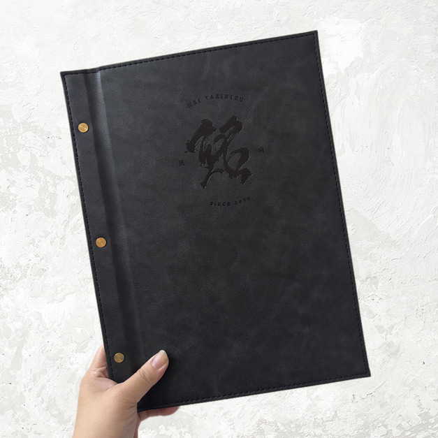 餐廳菜單本製作案例｜PU皮革・可換頁鎖銅釘｜銘燒肉 A67