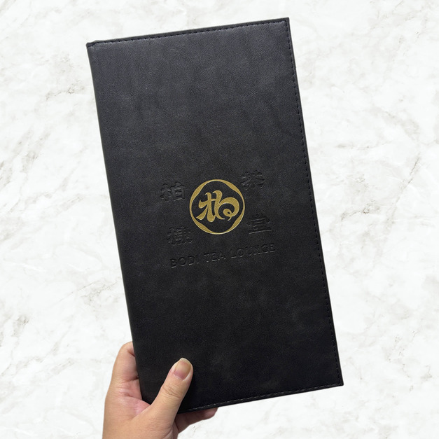【菜單製作】皮革可換頁菜單本設計｜L05【可換頁@包角插卡】PU皮革｜柏棣茶堂