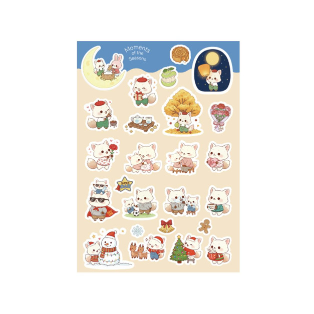 【獨家設計/預購商品】麻吉狐・四季時刻精緻貼紙（128x182mm）｜25枚入・手帳裝飾・業務送禮加分