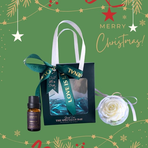 聖誕1+1禮物 香氛波波球+精油10ml禮盒(香味自選) 享禮物袋-聖誕綠