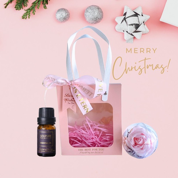 聖誕1+1禮物 香氛波波球+精油10ml禮盒(香味自選) 享禮物袋-霧粉